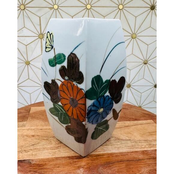 Vintage Japanese Otagiri-Style Ceramic Vase | Floral & Butterfly Design - Picture 7 of 7
